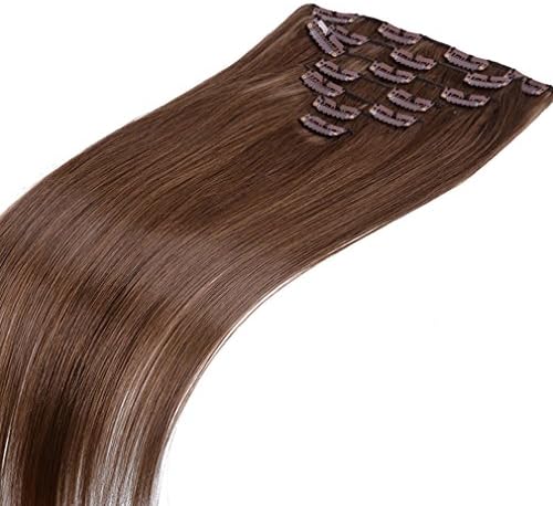 Malysian Brazilian Clip in Hair Extensions Straight, Light Brown Color, Double Weft, 70 gram/set, Full Head Set 1pack (18 inch)