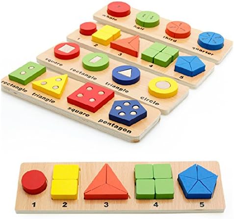 MWZ Set of 4 Geometric Rainbow Shape Sorter Puzzle Board with Tray Number English Alphabet Letters Wisdom Development, for 3-Year-Old