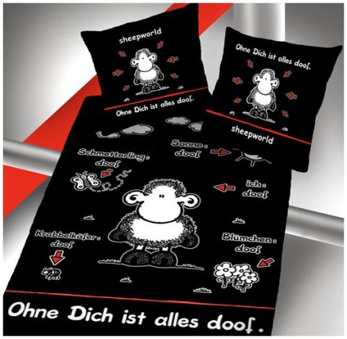 Sheepworld ohne Dich ist alles doof Bettwäsche 155x220 cm Übergröße schwarz Baumwolle