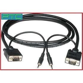 PTC Premium 25ft HD15 M/M VGA / SVGA / UXGA with AUDIO Monitor Projector Cable Stereo 3.5mm Audio - Double Shielded UL Listed