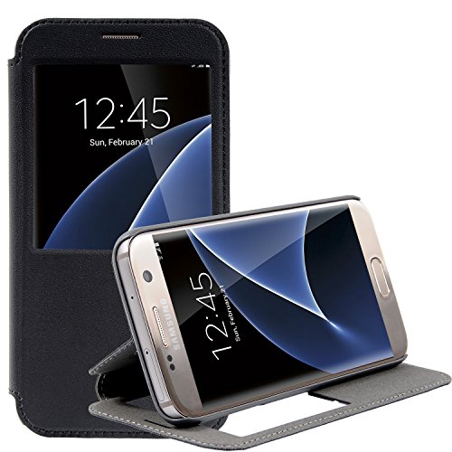 Samsung Galaxy S7 Flip Case, Gulito [View Window] PU Leather Case Cover for Samsung Galaxy S7 (black)