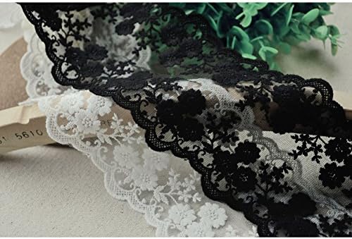 1 Yard 4" Black Cotton Floral Embroidery Lace Trim