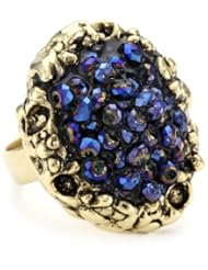 Double Happiness Jewelry "Stoney Scoop" Metallic Blue Gold-Plated Single Scoop Adjustable Ring