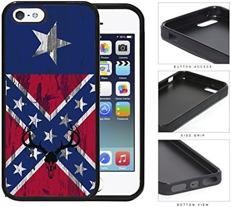Confederate Flag Deer Hunter Skull Bones Antlers on Texas Rebel Flag & Wood Background iPhone 5 5s Rubber Silicone TPU Cell Phone Case by icecream design