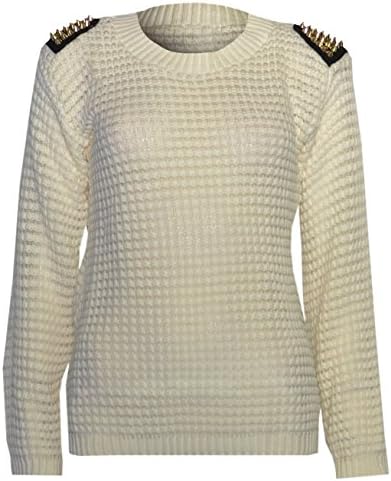 Womens Studded Shoulder Fisherman Knitted Sweater Top (12/14, CREAM)