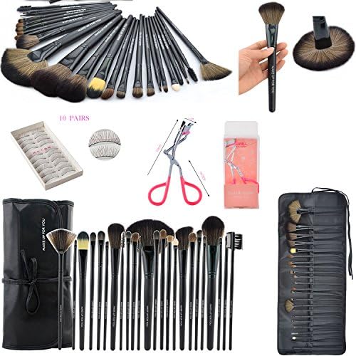 Makeup Brush Set Professional 24 Pieces Makeup Brushes Cosmetic Makeup Tool Set with 10 Pairs of False Eyelashes and a Pink Eyelash Curler - All-in-one Make up Tools (Black)