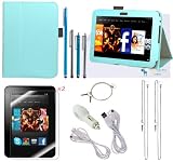 The Friendly Swede (TM) PU Leather Case Cover Bundle for Kindle Fire HD 7 Inch in Retail Packaging (NOT Compatible With Kindle Fire) (Light Blue)