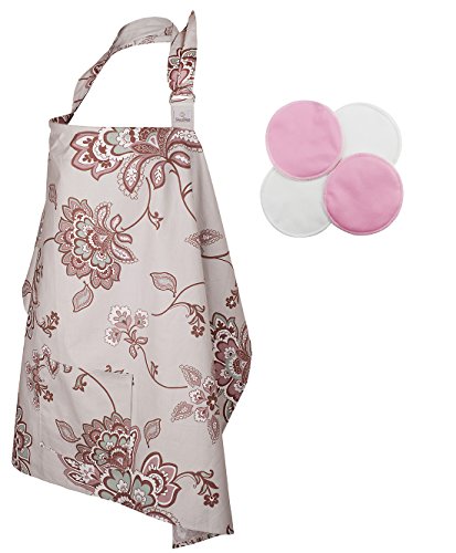 SHaaSHaa bundle Nursing Cover with Nursing Pads (two pairs, white and pink)