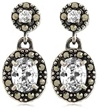 Sterling Silver Marcasite and Cubic Zirconia Drop Earrings