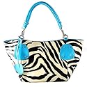 New Blue Large Vicky Zebra Print Faux Leather Satchel Bag Handbag Purse