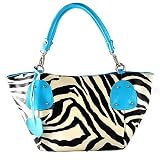New Blue Large Vicky Zebra Print Faux Leather Satchel Bag Handbag Purse