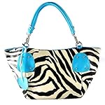 New Blue Large Vicky Zebra Print Faux Leather