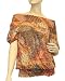 image and picture of Brown Bohemian Theme Printed Chiffon Blouse, 8 lines Smocking.