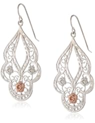 Sterling Silver and 10k Rose Gold Diamond Cut Scallop Flower Drop Earrings