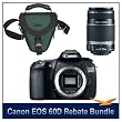 Canon EOS 60D 18 Megapixel SLR Digital Camera with a $200 Instant Rebate Bundle. Includes Camera Body, Canon's EF-S 55-250mm f/4-5.6 IS (Stabilized) Lens with Canon USA Warranty, and a Deluxe SLR Holster Case. Save Up To 500.00 with Canon Printer Rebate