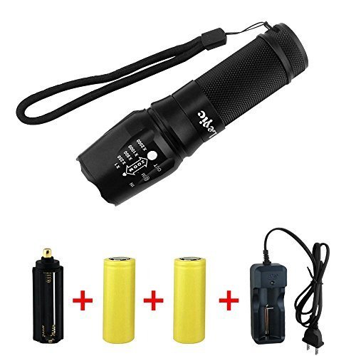 Super Bright CREE XML T6 LED Portable Zoom Tactical Flashlight Focus Adjustable 18650 Torch Outdoor Water Resistant Lamp with Battery and Charger