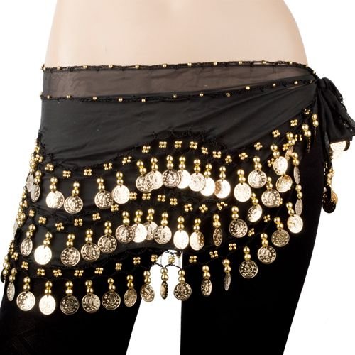 BELLYLADY Chiffon Dangling Gold Coins Belly Dance Hip Scarf, Vogue Style
