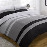 Linear Silver Grey Black Modern Striped King Size Duvet Quilt Cover Bedding Set