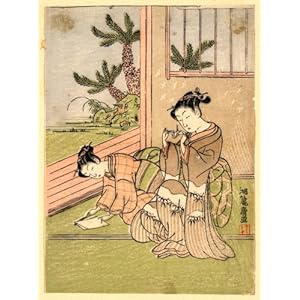 Japanese Print Orizuru o tsukuru shojo. TITLE TRANSLATION: Children folding a paper crane.