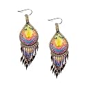 Sunrise Passion Pastel Woven Thread Teardrop Dangle Earrings With Beads