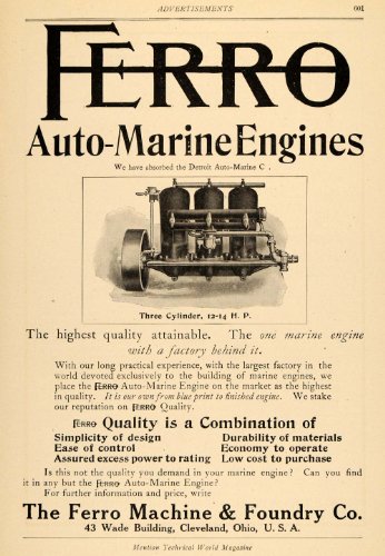 Cheap 1907 Ad Ferro Auto Car Marine Engines Cleveland Tool - Original Print Ad