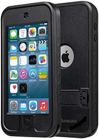 Sunwukin Best Waterproof case for iPod Touch 5/6, 6.6ft Depth Underwater Shockproof Snowproof Dirtpoof Protection Cover with Kickstand for Apple iPod Touch 5th/6th Generation [Black]