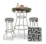 Chrome Bar Table & 2 Chrome Finish Beatles Fabric Seat Barstools