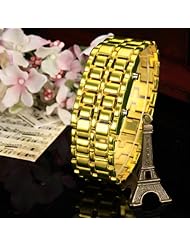 Youyoupifa Gold Dial Stainless Steel Blue LED Digital Bracelet Watch£¨Unisex£©