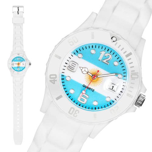 Taffstyle® Fanartikel Silikon Armbanduhr Gummi Trend Watch Quarz Fan Uhr mit Fussball Weltmeisterschaft 2014 WM & EM Länder Flaggen Style – Argentinien
