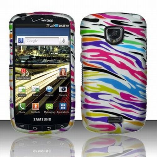 Samsung Droid Charge 4G Accessory - Colorful Zebra Protective Hard Rubberized Case Cover for Verizon