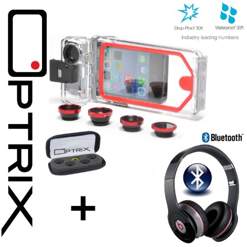 Optrix Photo ProX Waterproof and Mountable Case for Apple® iPhone® 5 & 5S with Wide Angle Fisheye, 2x Telephoto, Macro, and 0 � Underwater Lens Housing iPhone � Case (Beats Wireless Bundle) On Sale