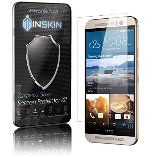Inskin (TM) Ultra Slim 0.3mm HD Tempered Glass Screen Protector kit for HTCÂ® One M9 (2015 model). Polished edges. Oleophobic coating. 9H Hardness. Inskin (TM) Retail Packaging.