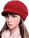 Odema Womens Knit Wool Hats with Visor Warm Skull Beanie Caps for Winter Red