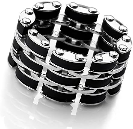 Guoqueen Men's Stainless Steel Resin Ring Silver Black Spinner Link Polished Ring US Size 12 Jewelry