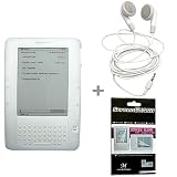 Clear Semi-transparent Amazon Kindle 2 E-Book Reader Silicone Rubber Skin Case + Kindle2 Stereo Sound Earbud Headphones + Kindle2 Anti Scratch LCD Screen Protector