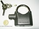 Alarmed padlock. & 2 sets of batteries. Detects movement. Ideal for sheds and garages or with a chain ideal for motorcycles, bikes, caravans, trailers & boats.