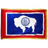 Wyoming 3x5ft Nylon Flag with Indoor Pole Hem and Fringe