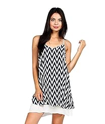 Tiered Colorblocking Shift Polyester Chevron Print  Dress