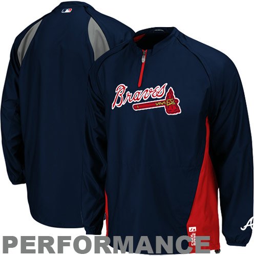 MLB Men's Atlanta Braves Long Sleeve Lightweight 1/4 Zip Gamer Jacket (Pro Navy/Pro Scarlet, Large)