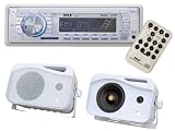 Pyle Full Audio Package for Car/Truck/Boat -- PLMR19W AM/FM-MPX PLL Tuning Radio with SD/MMC/USB and Weather Band + PLMR26 5 500W 3-Way Home Audio All Weather Outdoor Speakers.