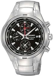 Stainless Steel Quartz Alarm Chronograph Black Dial
