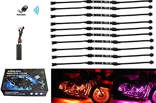 Million Color 10pc Flex Strip Motorcycle Underbody LED Neon Accent Light Kit with RGB controller