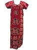 Kaftans Passion Red Dandia Print Long Maxi Dress Caftan Cotton Nighty L / M