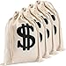 Apipi 4 Pack 6.3 x 9 Inches Canvas Money Bag Pouch with Drawstring Closure- Canvas Cloth Dollar Sign Carrying Sack for Toy Party Favor, Bank Robber Pirate Cowboy Cosplay Theme Party