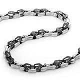 Impressive Stainless Steel Biker Style Mens Chain Necklace (Silver Black) Jewelry