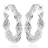 SS Platinum Plated Genuine Diamond Twisted Hoop Earrings