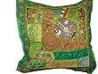 Beaded Zardozi Vintage Sari Decorative Green Floor Pillow Cushion Covers