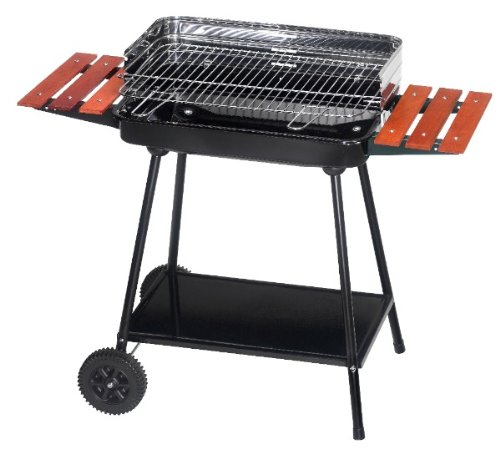 Alperk - Barbecue à charbon Rectangulaire 38x58 cm avec tablettes et roues