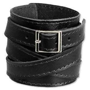 SilberDream Bracelet de Cuir fixation en acier inoxydable Couleur noir Taille depuis 17cm Bracelet pour homme LA1302S