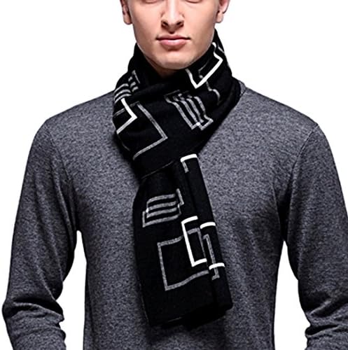 PENAGY Men Winter Fashion Scarves Super Woollen White Squares Soft Scarf Shawl-BLACK